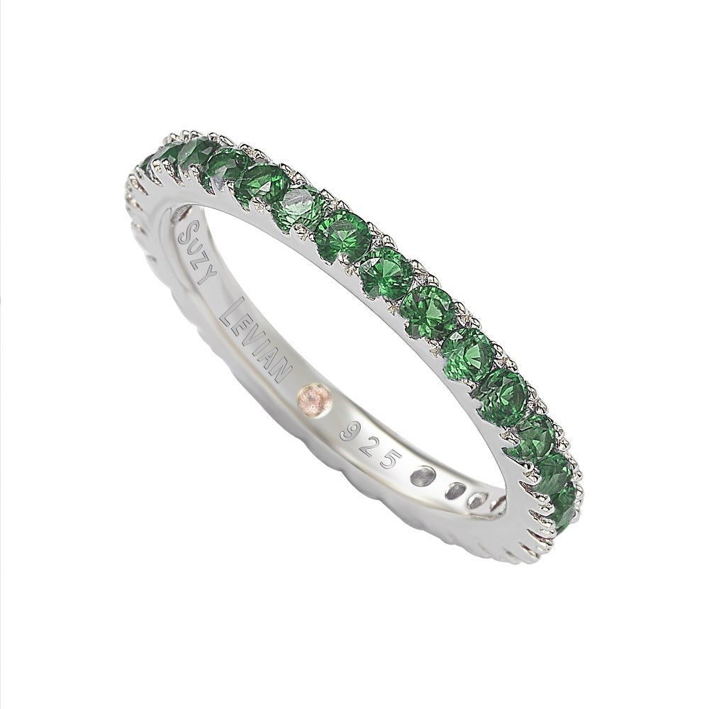 Suzy Levian Sterling Silver Green Cubic Zirconia Eternity Band