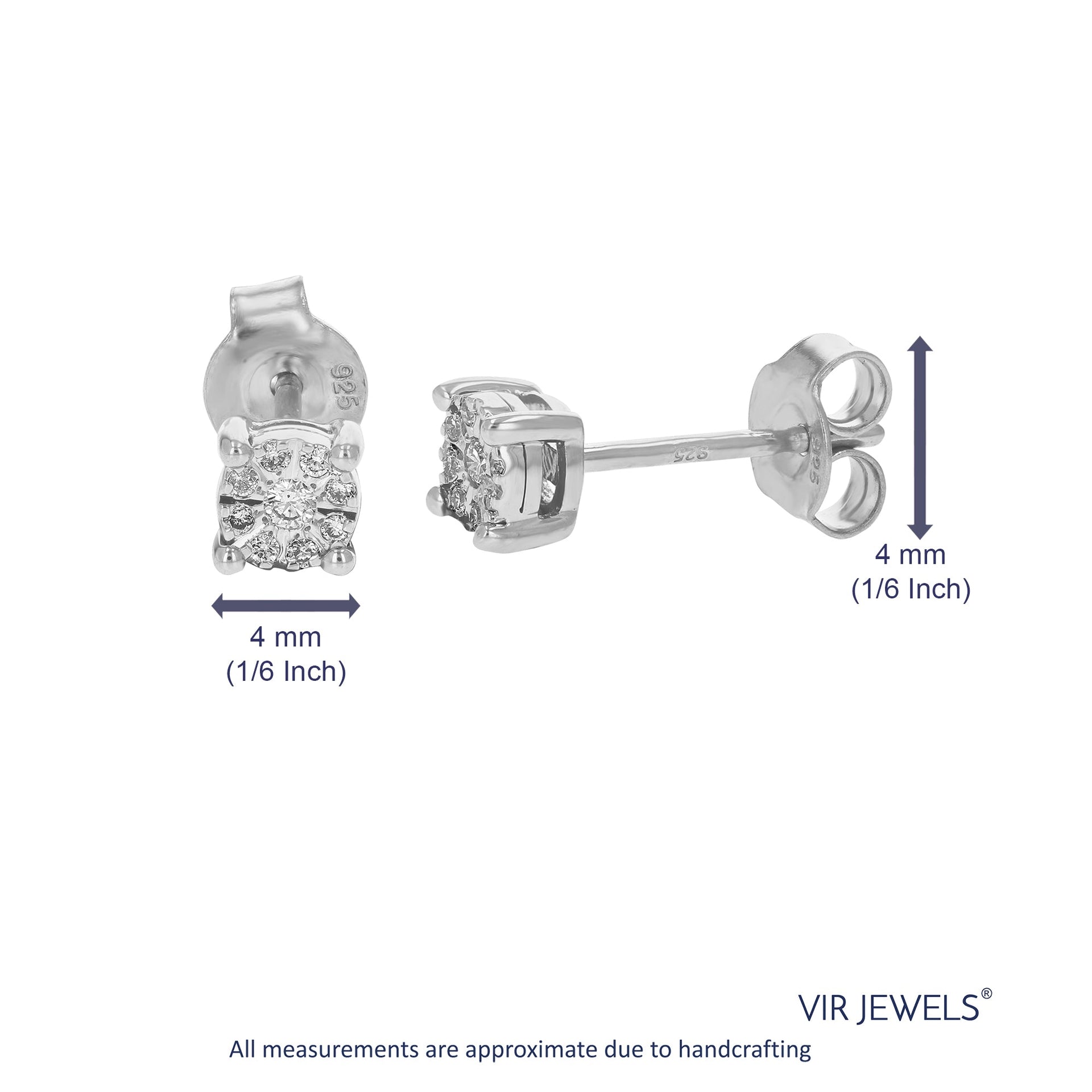 1/10 cttw Round Cut Lab Grown Diamond Prong Set Stud Earrings in .925 Sterling Silver