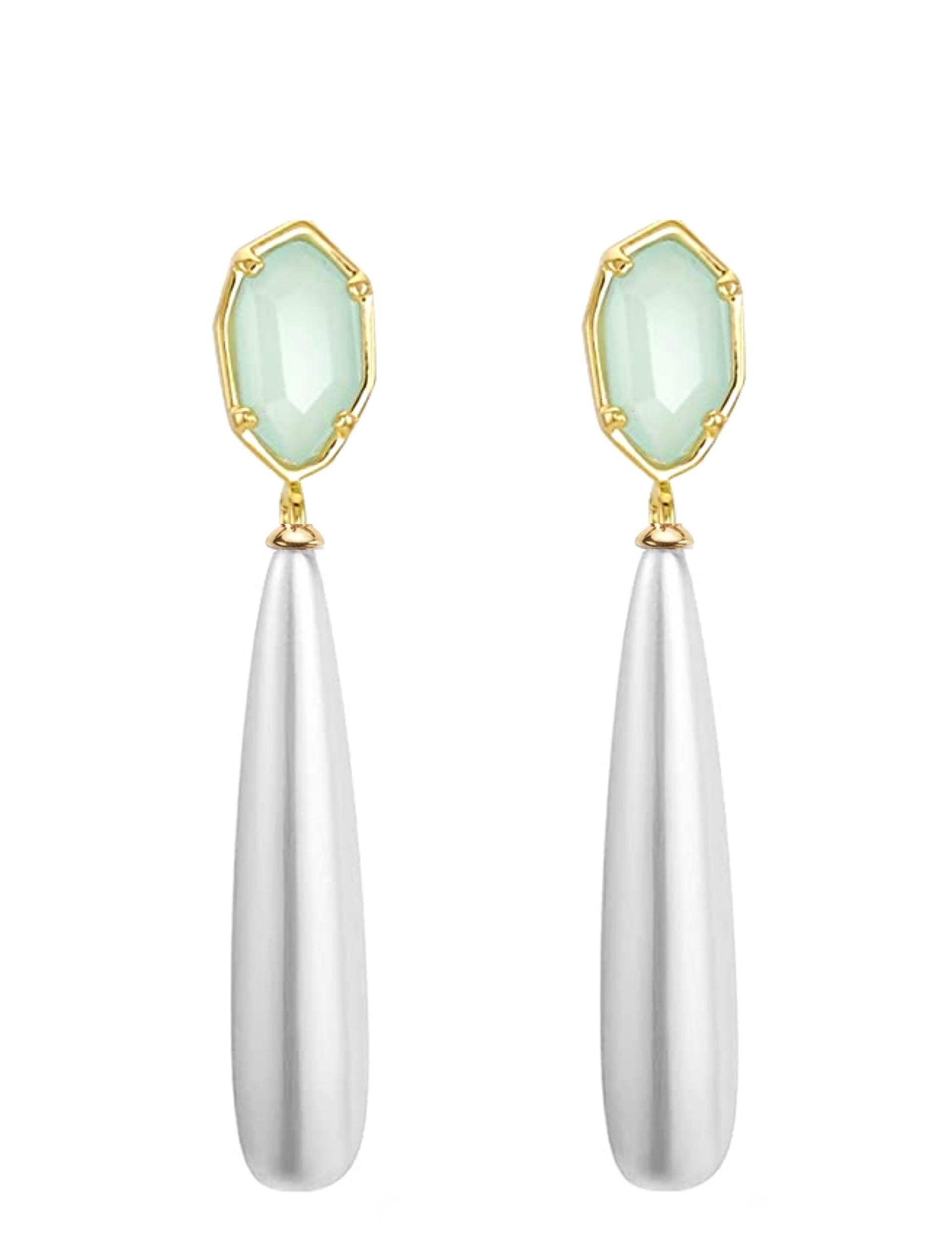 18k Gold Sea Green & Pearl Teardrop Earrings
