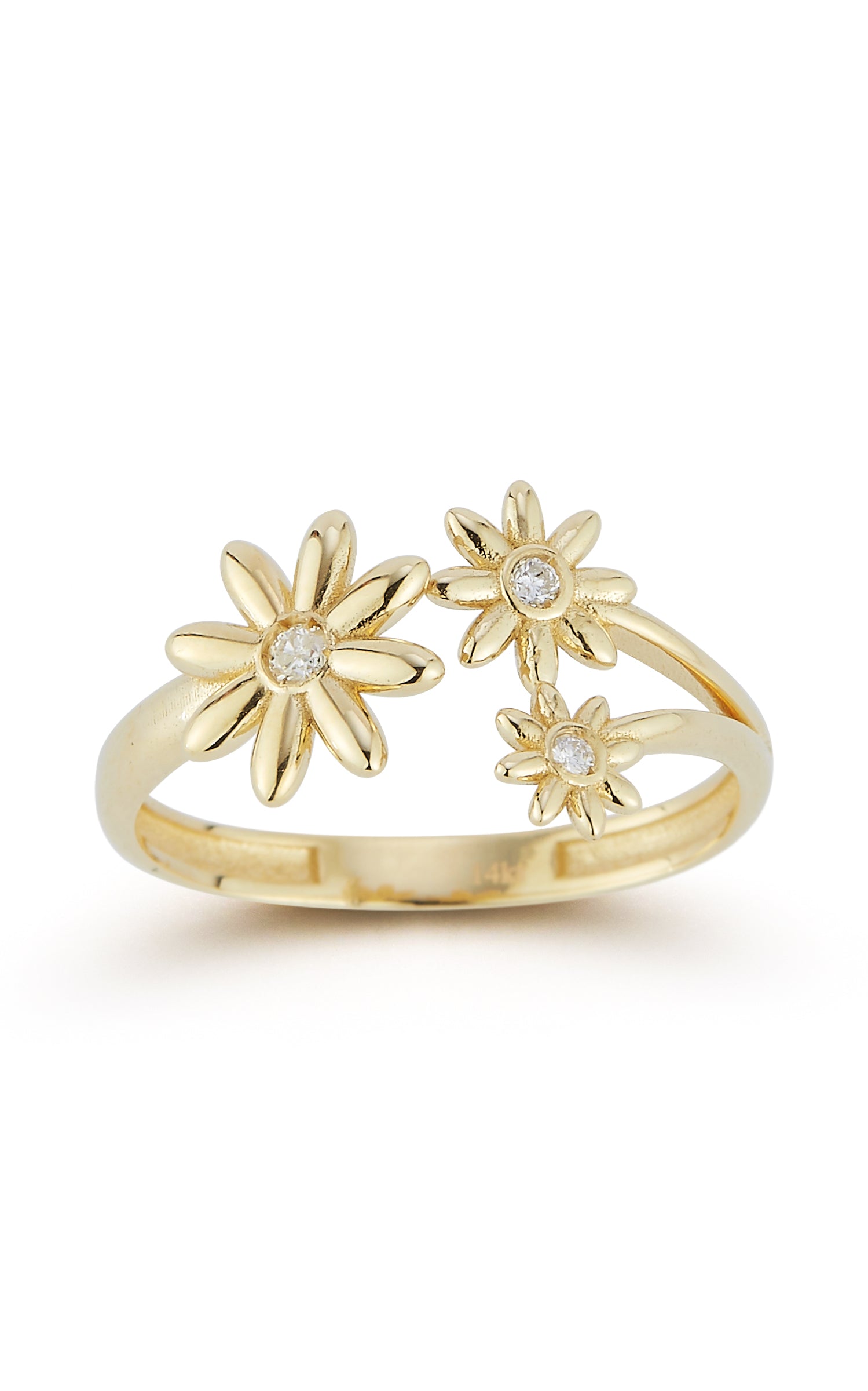 14K Gold & Diamond Triple Daisy Ring