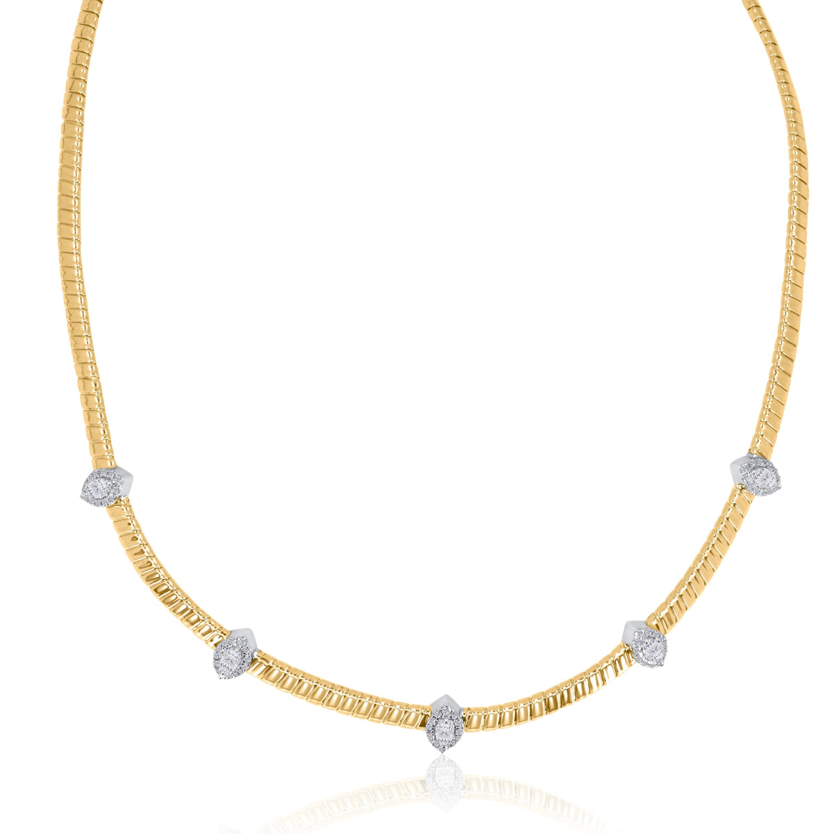 Gold Diamond Ribbed Marquise Necklace