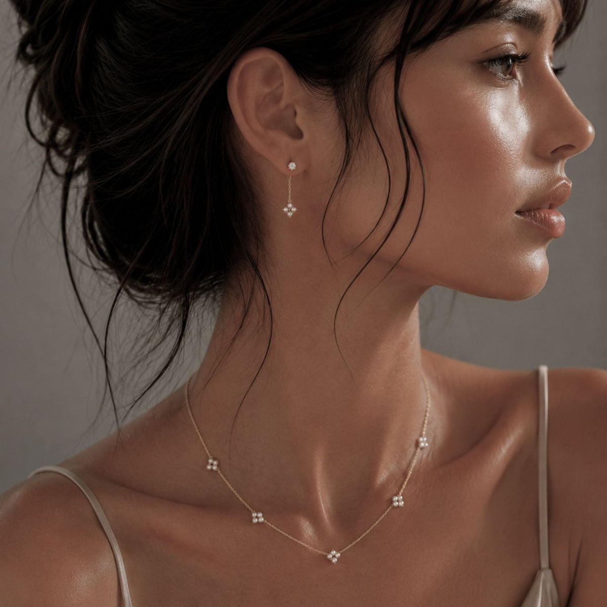 Aurora Diamond & Pearl Cluster Necklace