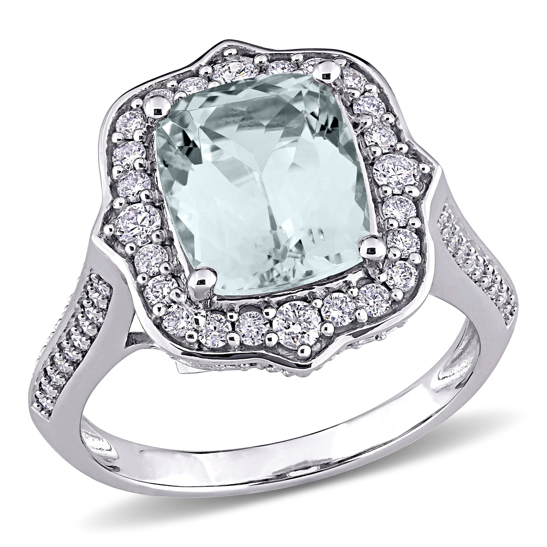 Mimi & Max 3 1/2ct TGW Aquamarine 5/8ct TW Diamond Vintage Halo Ring 14k White Gold