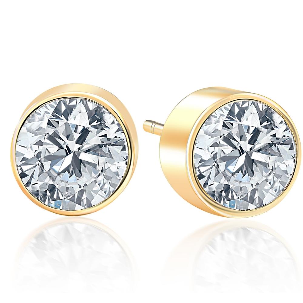 .33Ct Round Brilliant Cut Natural Diamond Stud Earrings in 14K Gold Round Bezel Setting
