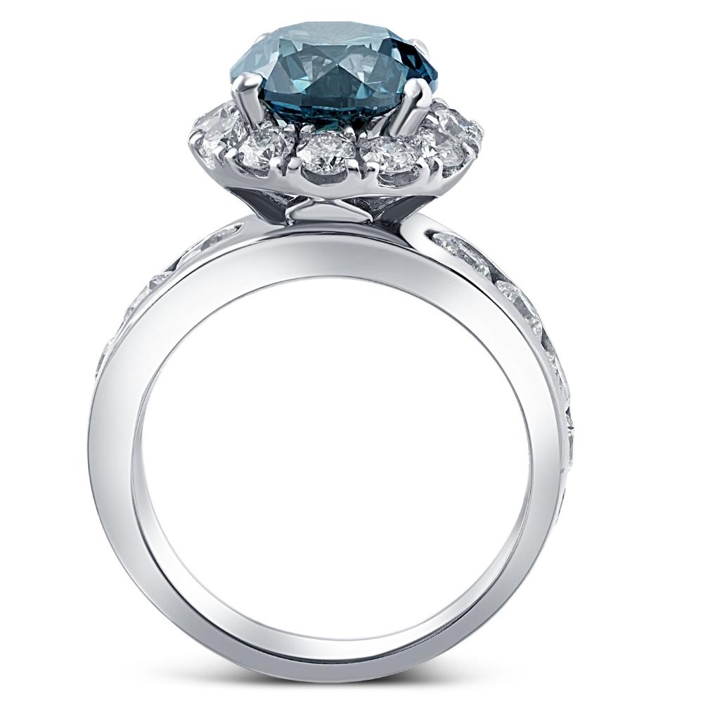5Ct Blue Diamond Halo Engagement Ring in White Gold Lab Grown