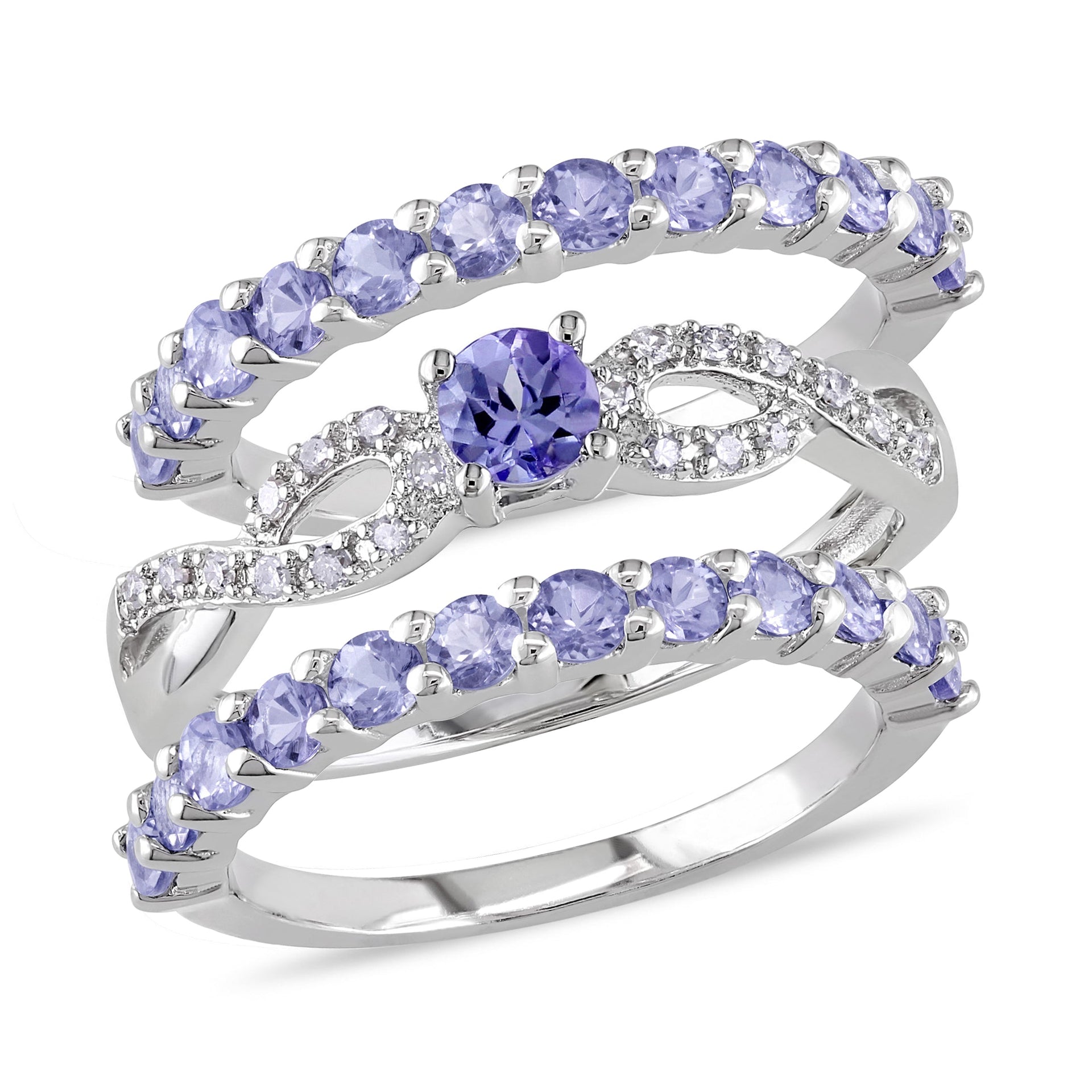 1 4/5ct TW Tanzanite and 1/10ct TW Diamond Infinity Stackable Bridal Ring Set in Sterling Silver