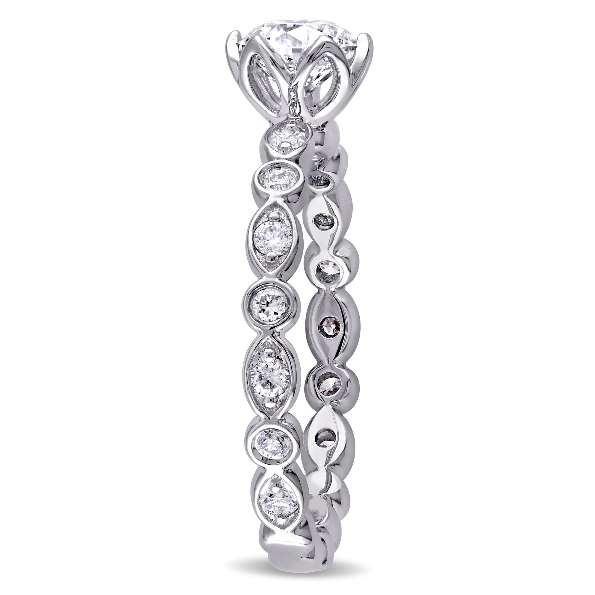 Mimi & Max 1ct TW Diamond Raised Scalloped Engagement Ring Marquise Design 14k White Gold