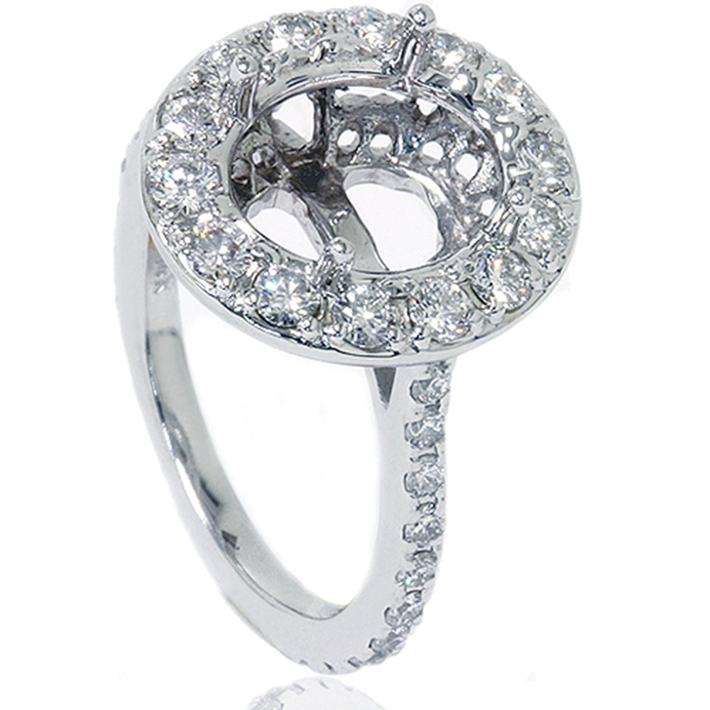 VS 1ct Pave Halo Oval Engagement Ring Setting 14K White Gold