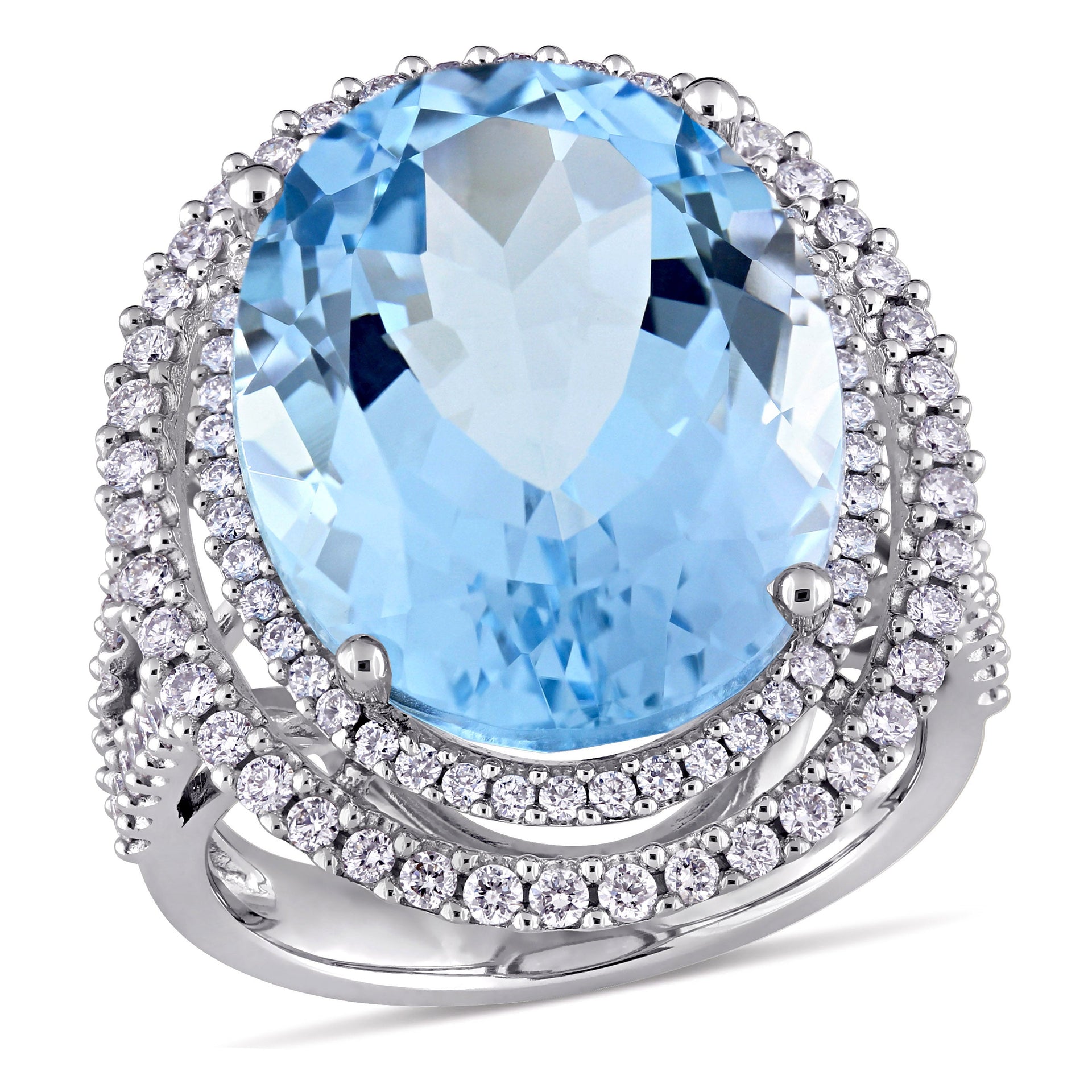 Mimi & Max 22ct TGW Oval Sky Blue Topaz 7/8ct TW Diamond Halo Ring 14k White Gold