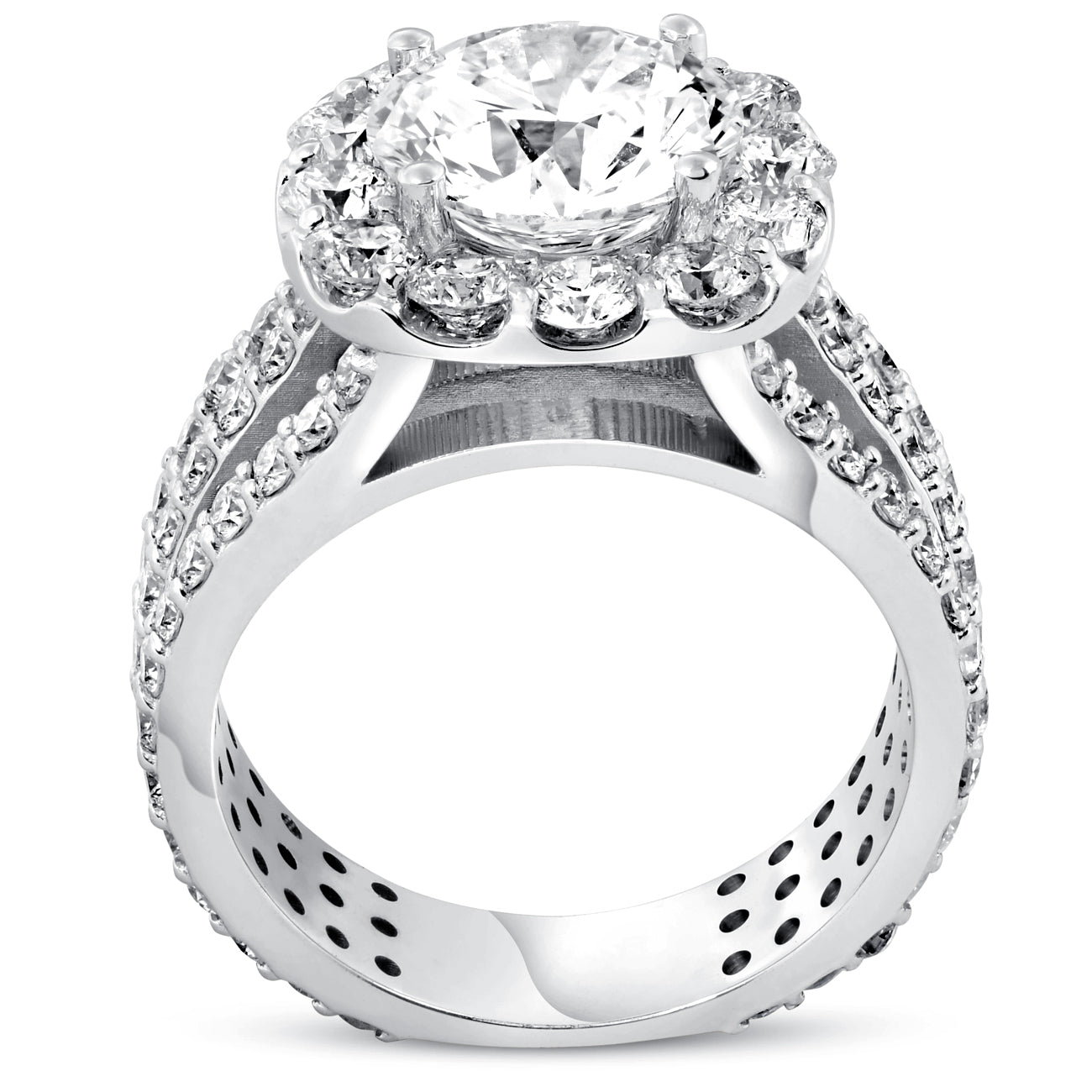 4 1/2ct Cushion Halo Diamond 3-Row Engagement Ring 14k White Gold
