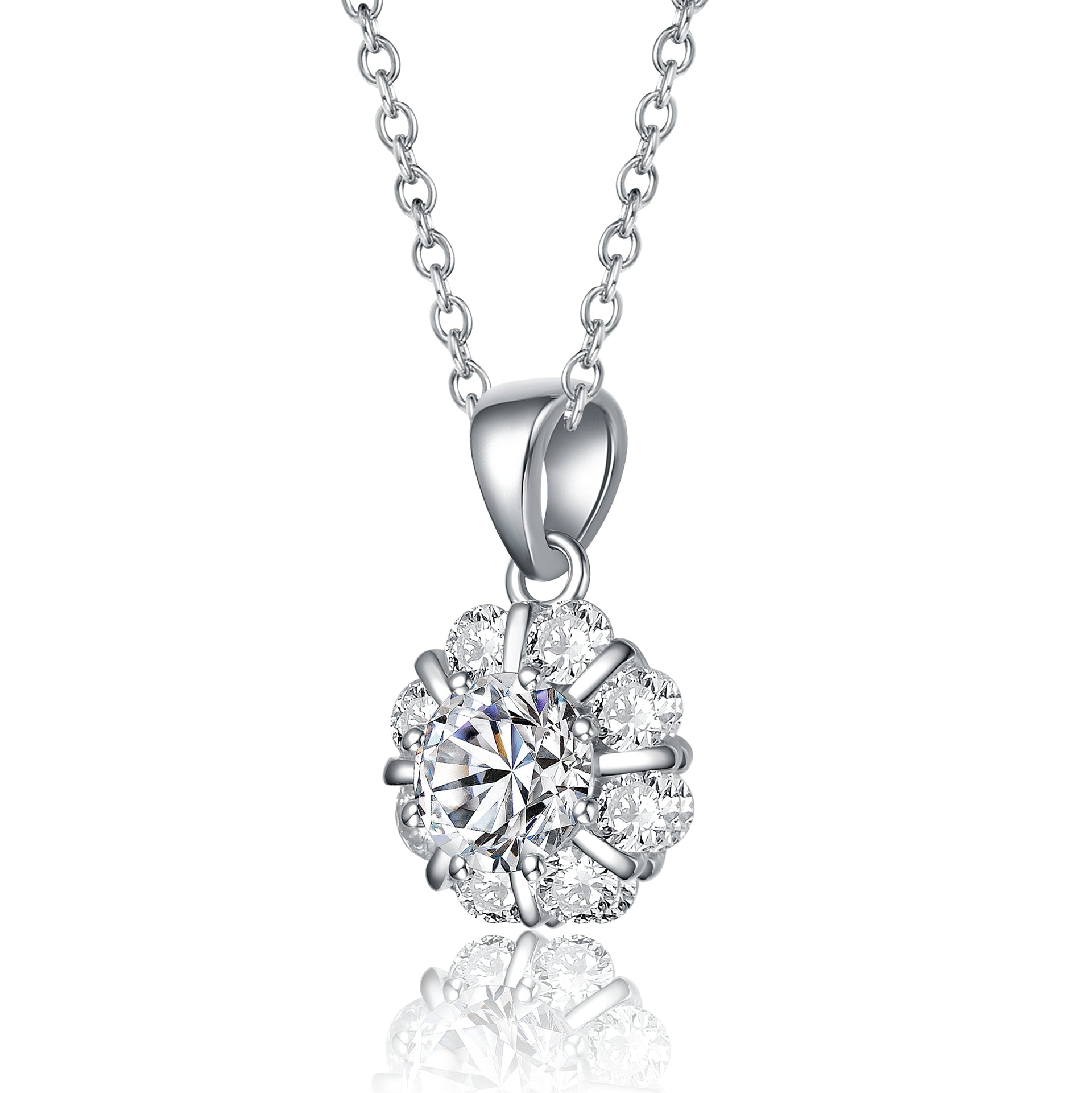 Sterling Silver with 1.25ctw Lab Created Flower Pinwheel Pendant Necklace