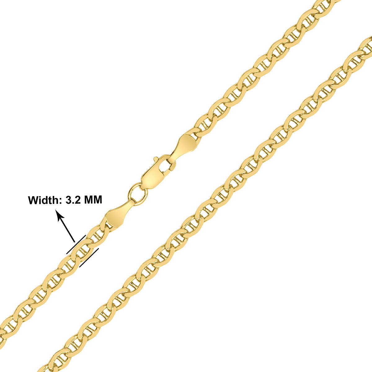 14K Yellow Gold Filled 3.2Mm Mariner Link Chain With Lobster Clasp - 20 Inch