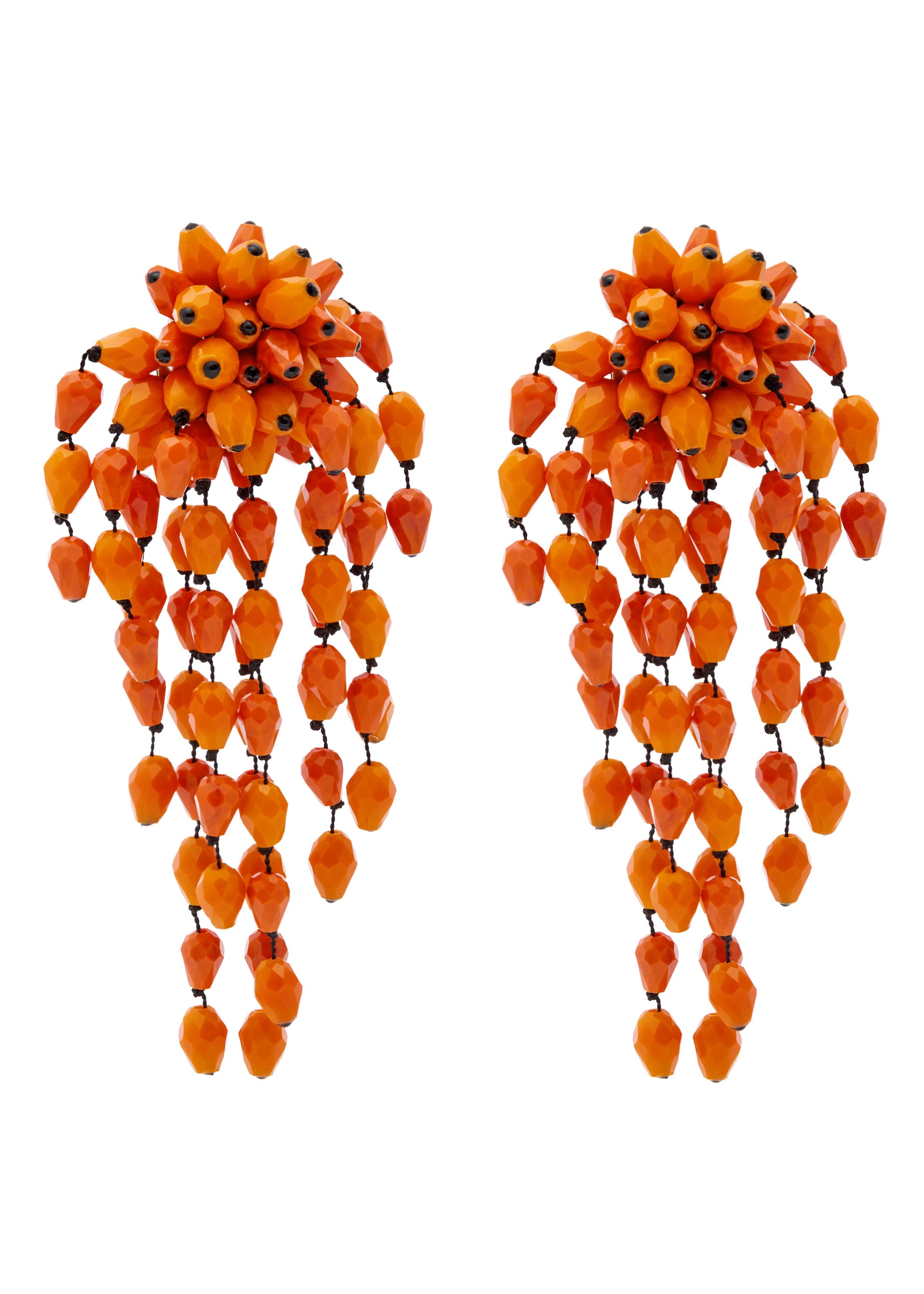 Hanabi beaded clip-on drop earrings