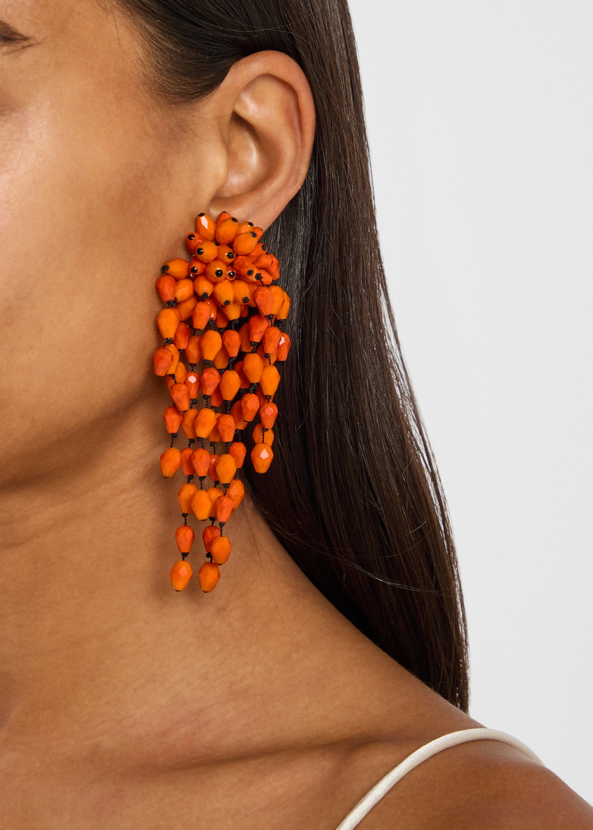 Hanabi beaded clip-on drop earrings