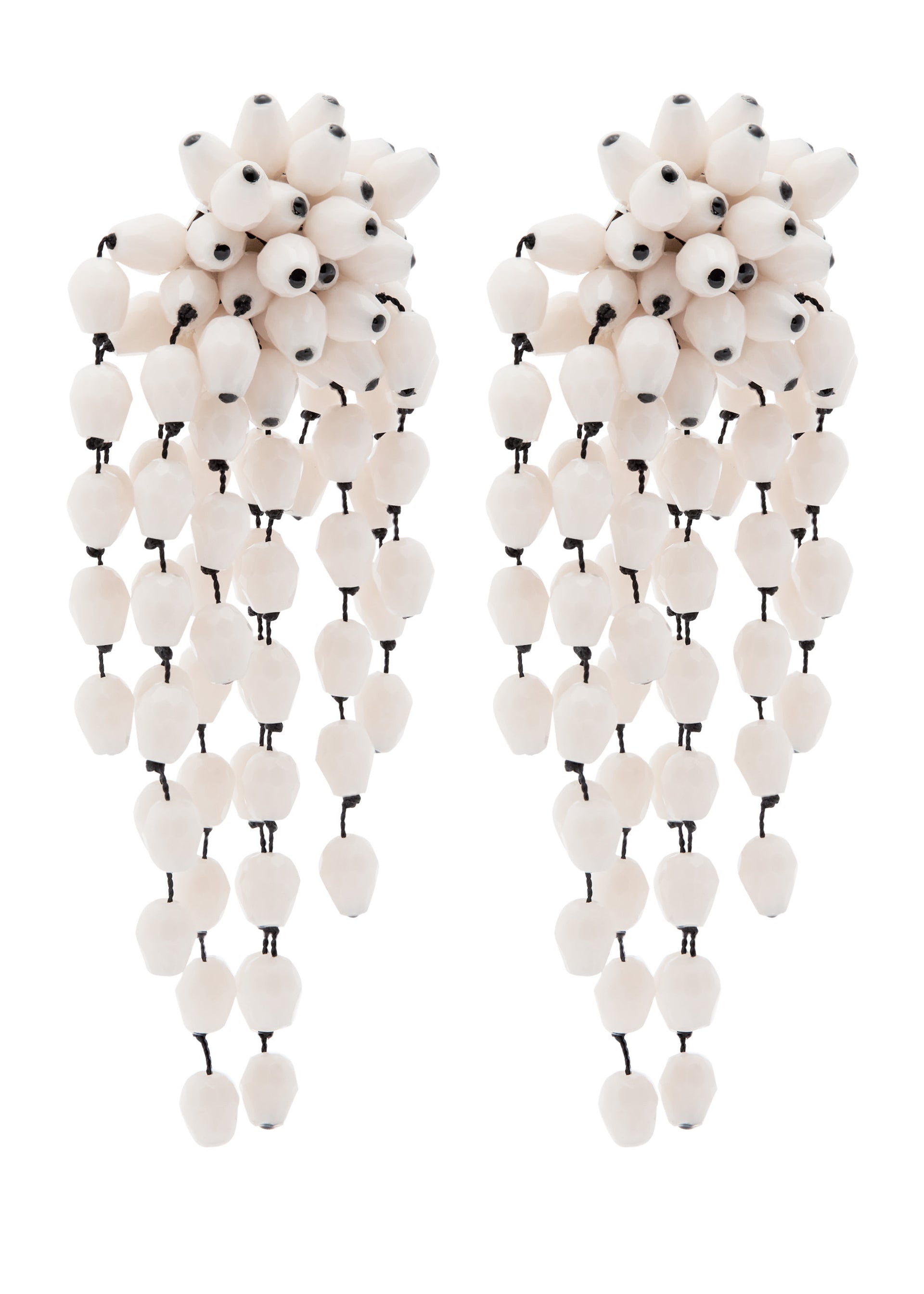 Hanabi beaded clip-on drop earrings