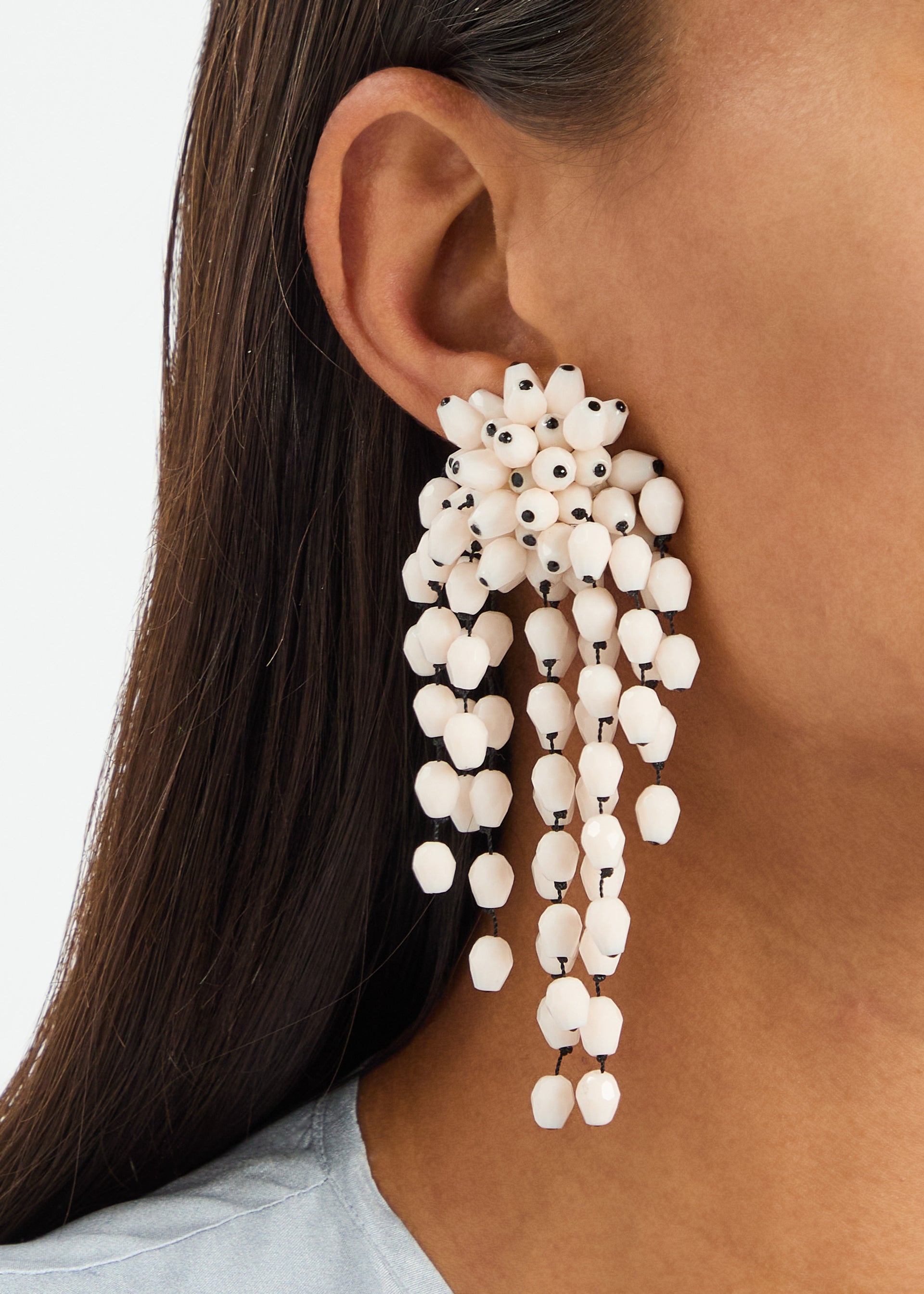 Hanabi beaded clip-on drop earrings