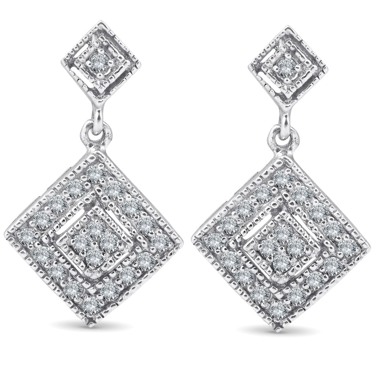 1/2 CT Princess Cut Shaped Dangle Diamond Earrings 10K White Gold