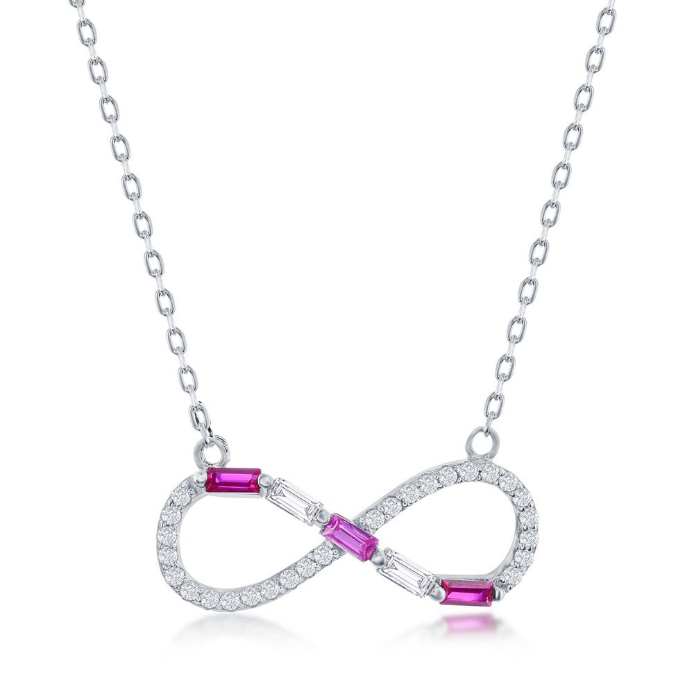 Sterling Silver Round & Baguette CZ Infinity Necklace - Simulated Gem