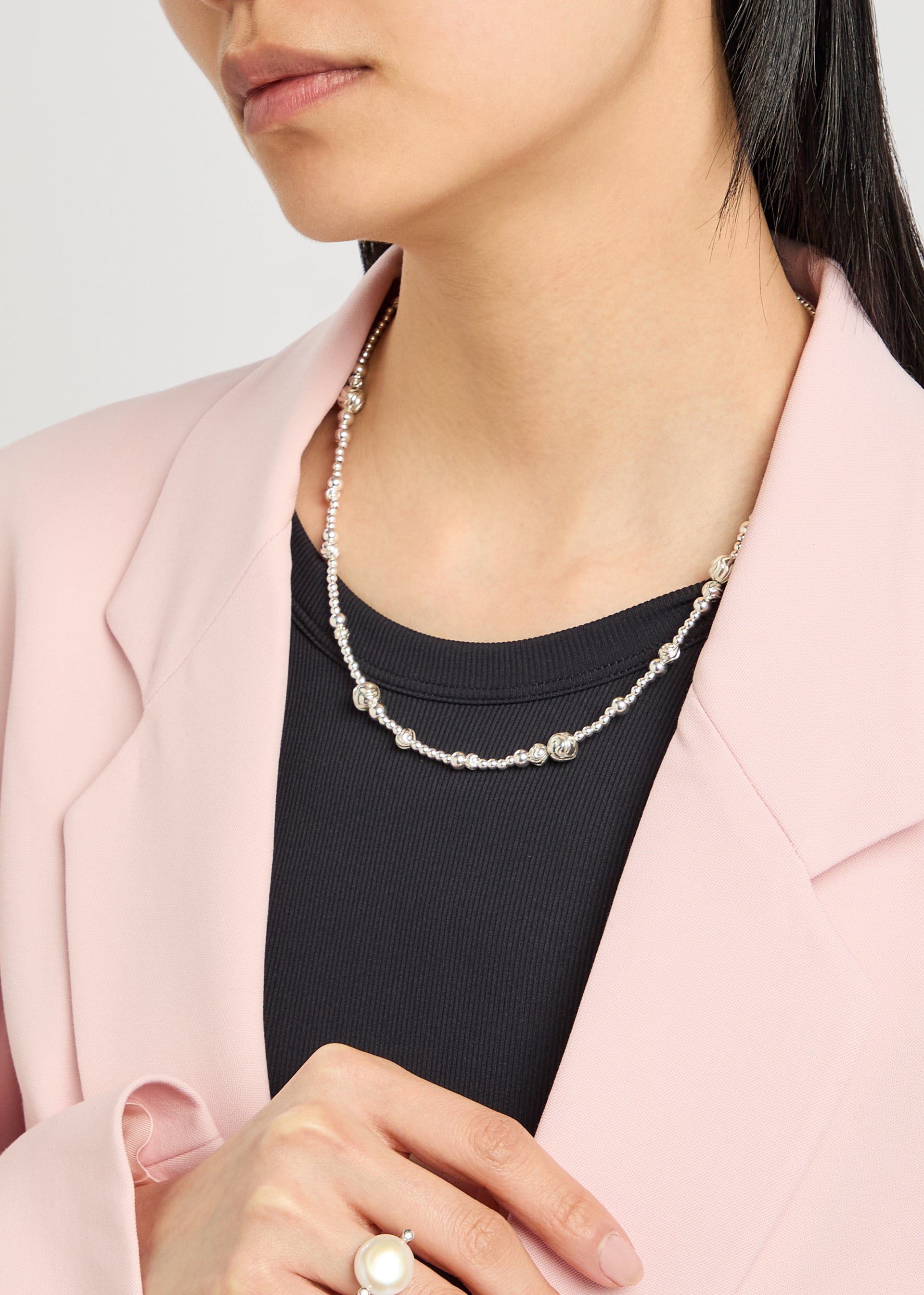 Eternity beaded sterling silver necklace