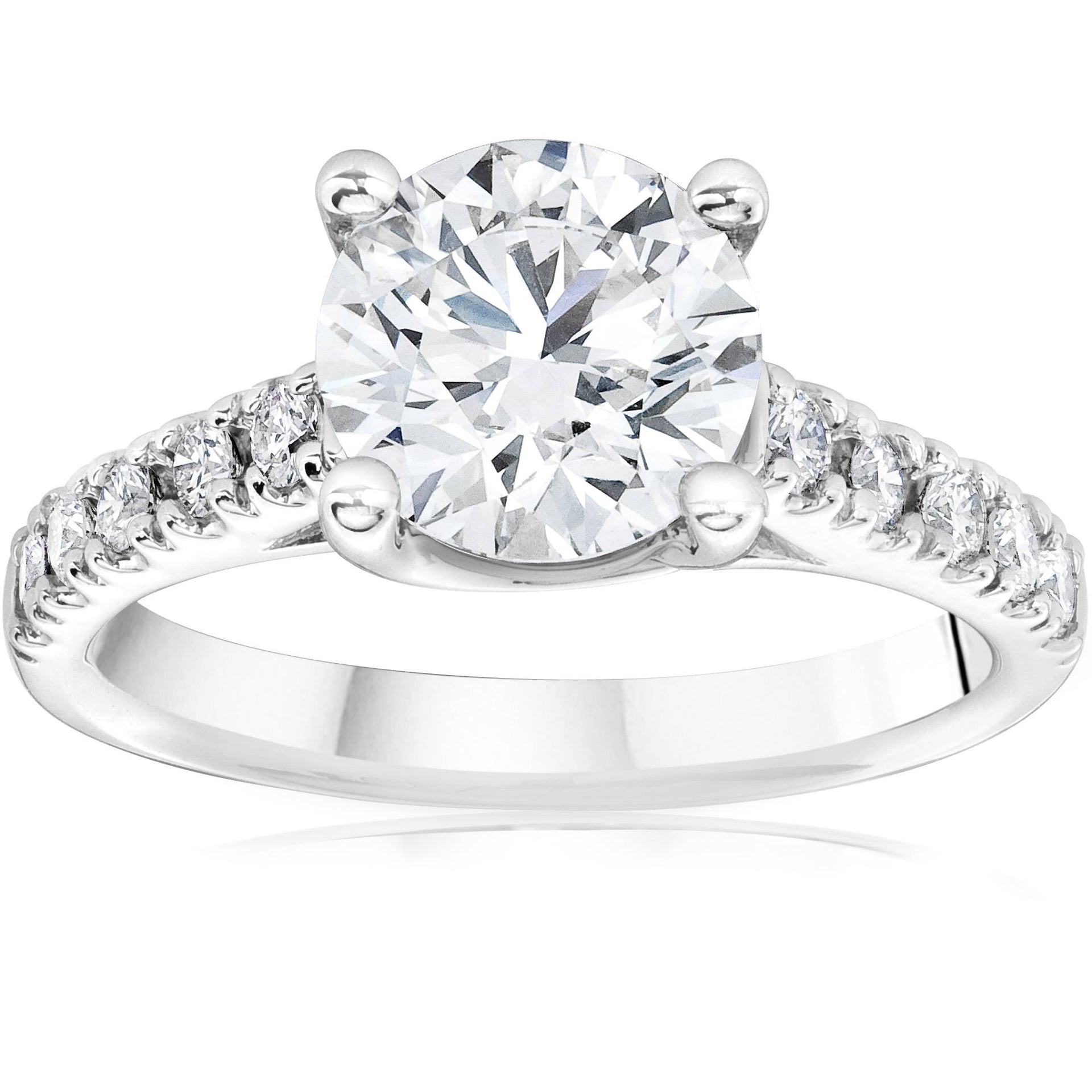 Certified 2 1/2 ct Diamond Cathedral Engagement Ring 14k White Gold