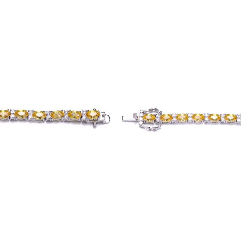 Sterling Silver Tennis Bracelet with Colored and Clear Oval Cubic Zirconia in Alternation