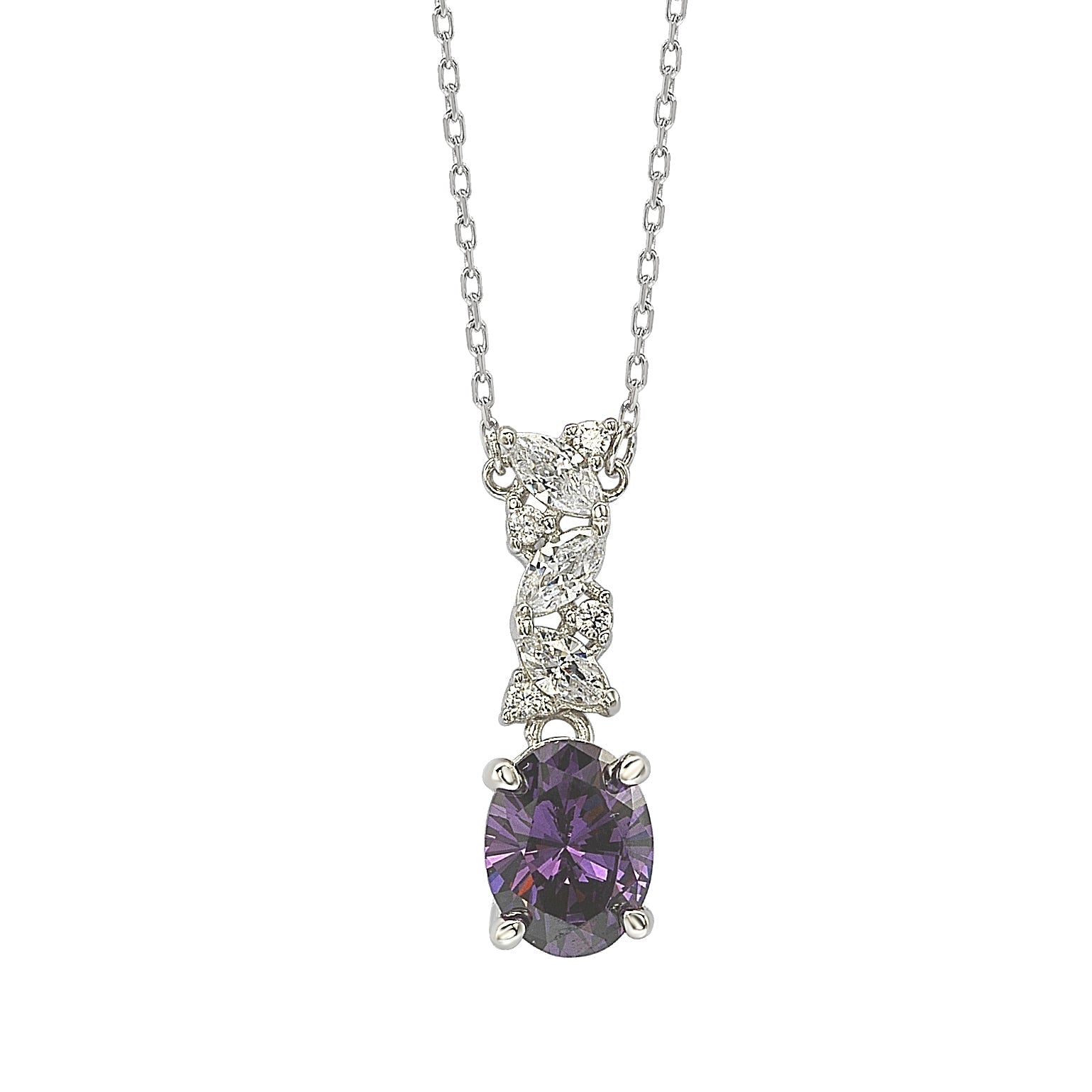Suzy Levian Sterling Silver Purple Oval Cut and White Cubic Zirconia Necklace