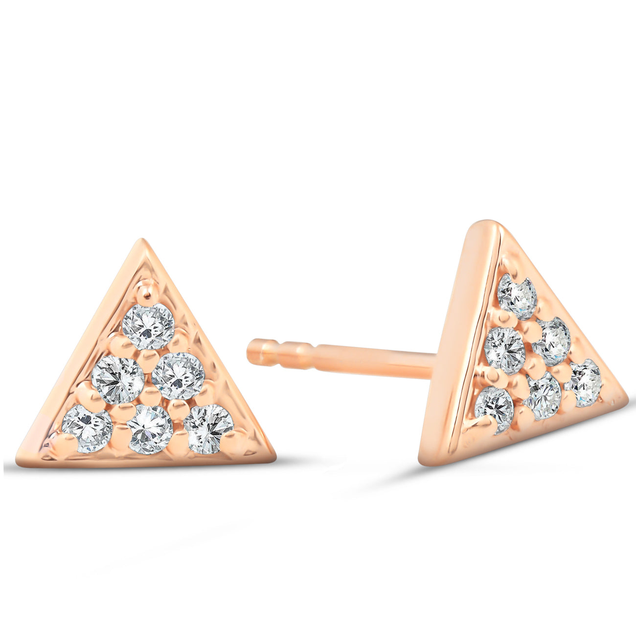 14k Rose Gold Triangle Pave 1/10Ct Diamond Spike Studs Women's Earrings