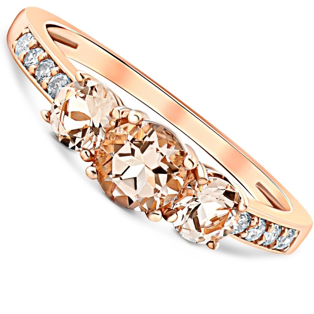 1ct Morganite & Diamond 3-Stone Ring 10k Rose Gold