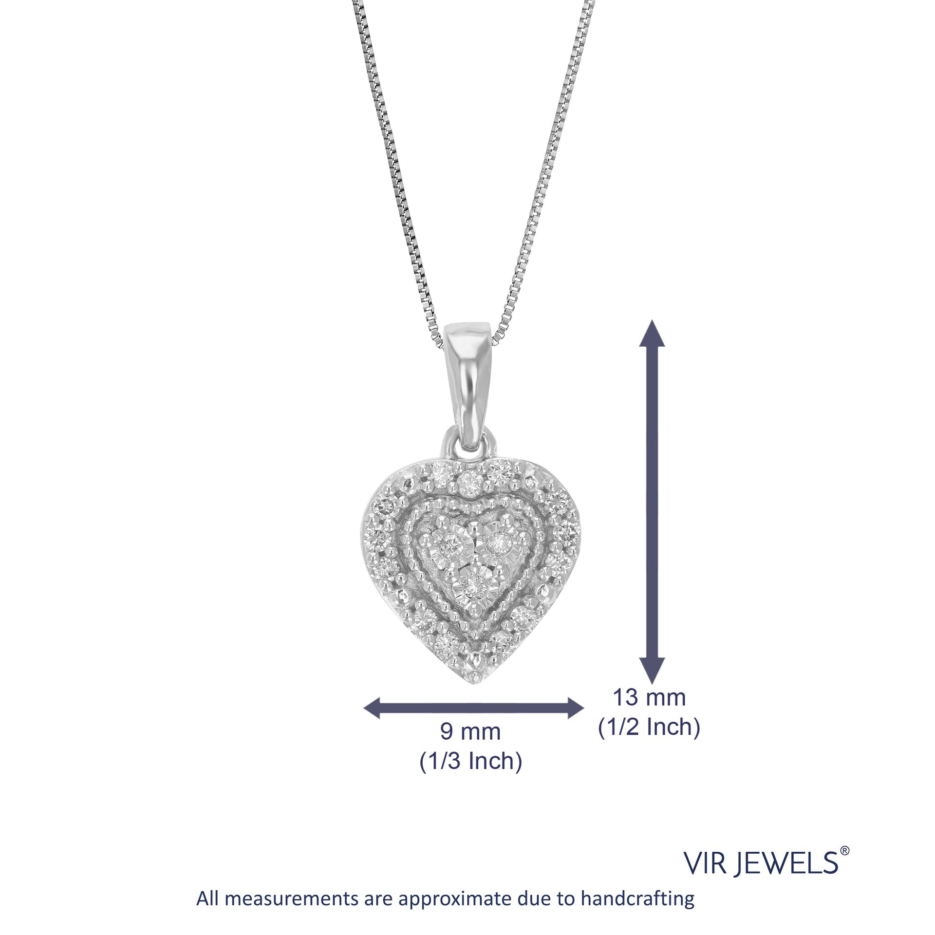 1/10 cttw Lab Grown Diamond Pendant Necklace .925 Sterling Silver 1/3 Inch With 18 Inch Chain