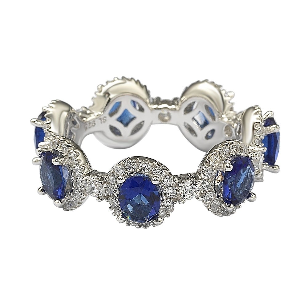 Suzy Levian Oval-Cut Blue Sapphire Cubic Zirconia in Sterling Silver Stackable Band