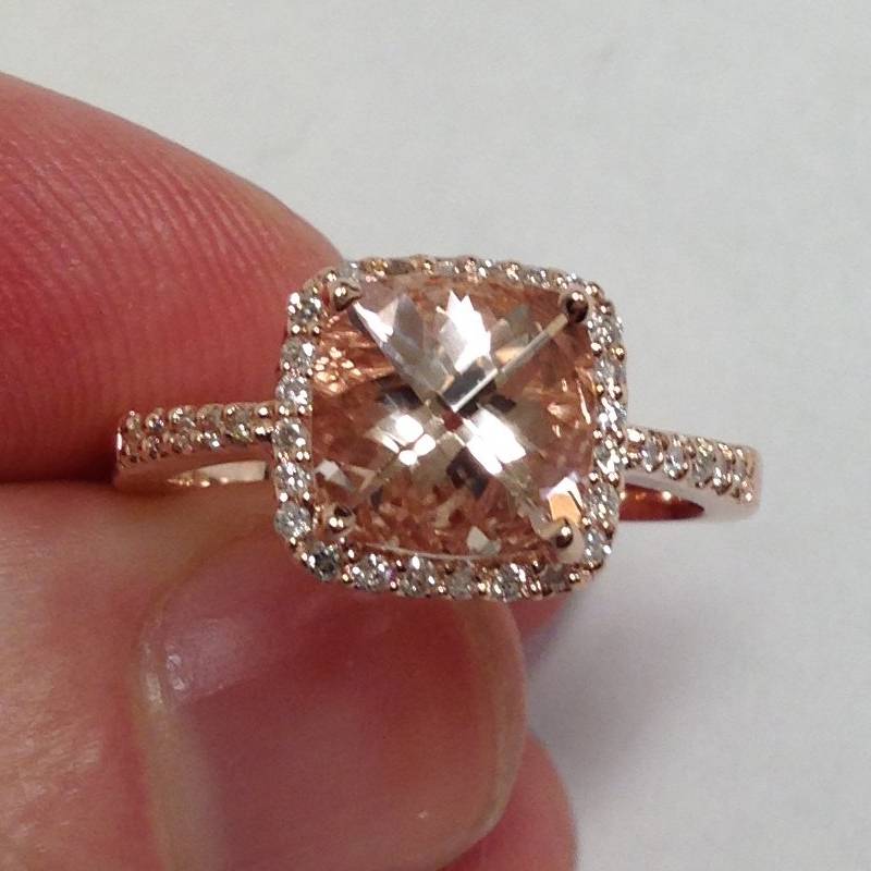 2 5/8ct Cushion Morganite Vintage Halo Engagement Ring 14K Rose Gold