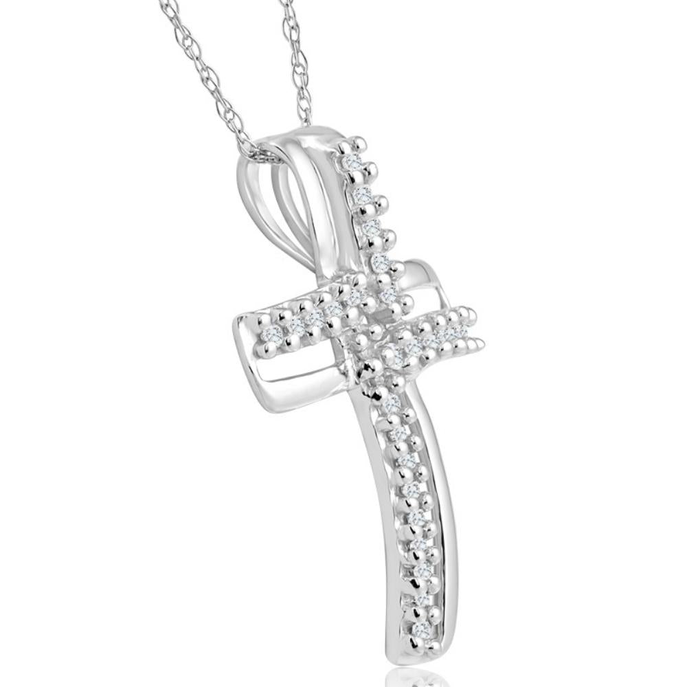 1/4Ct T.W. Diamond Cross 10k White Gold Pendant 18' Chain Necklace
