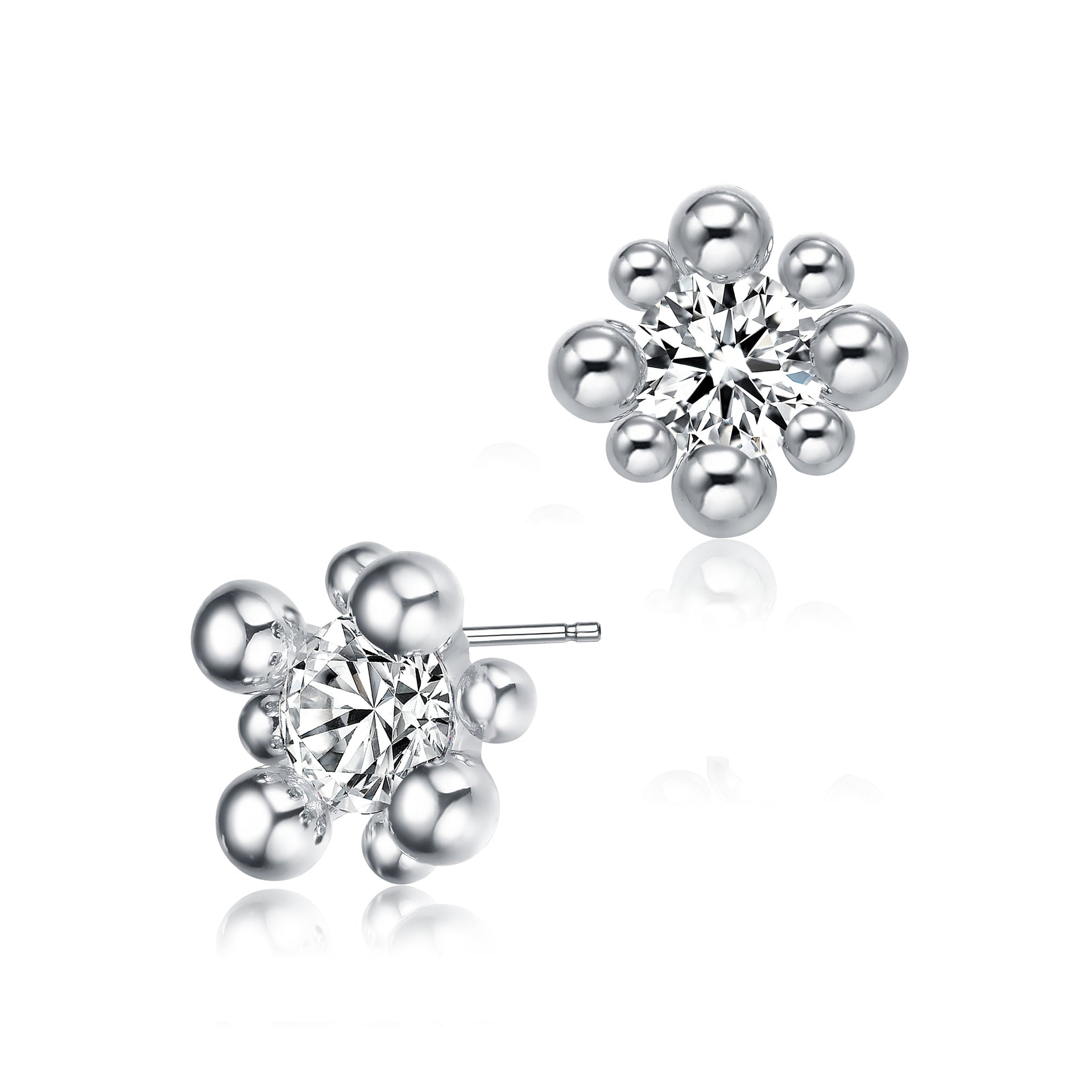 Sterling Silver Balls with Cubic Zirconia Stud Earrings