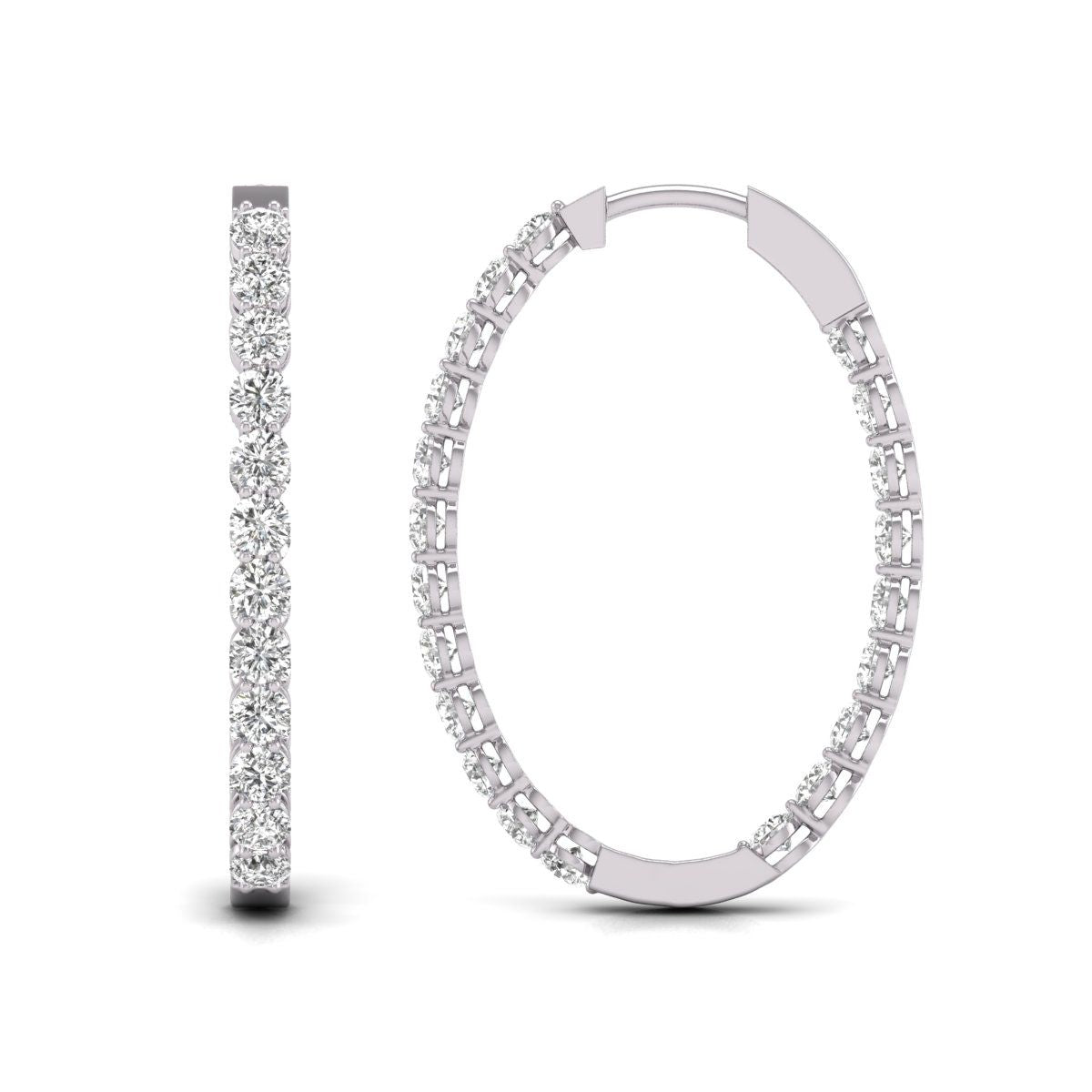 Diana M Lab 14KT WG 7CT TW Oval In & Out Hoop Earring