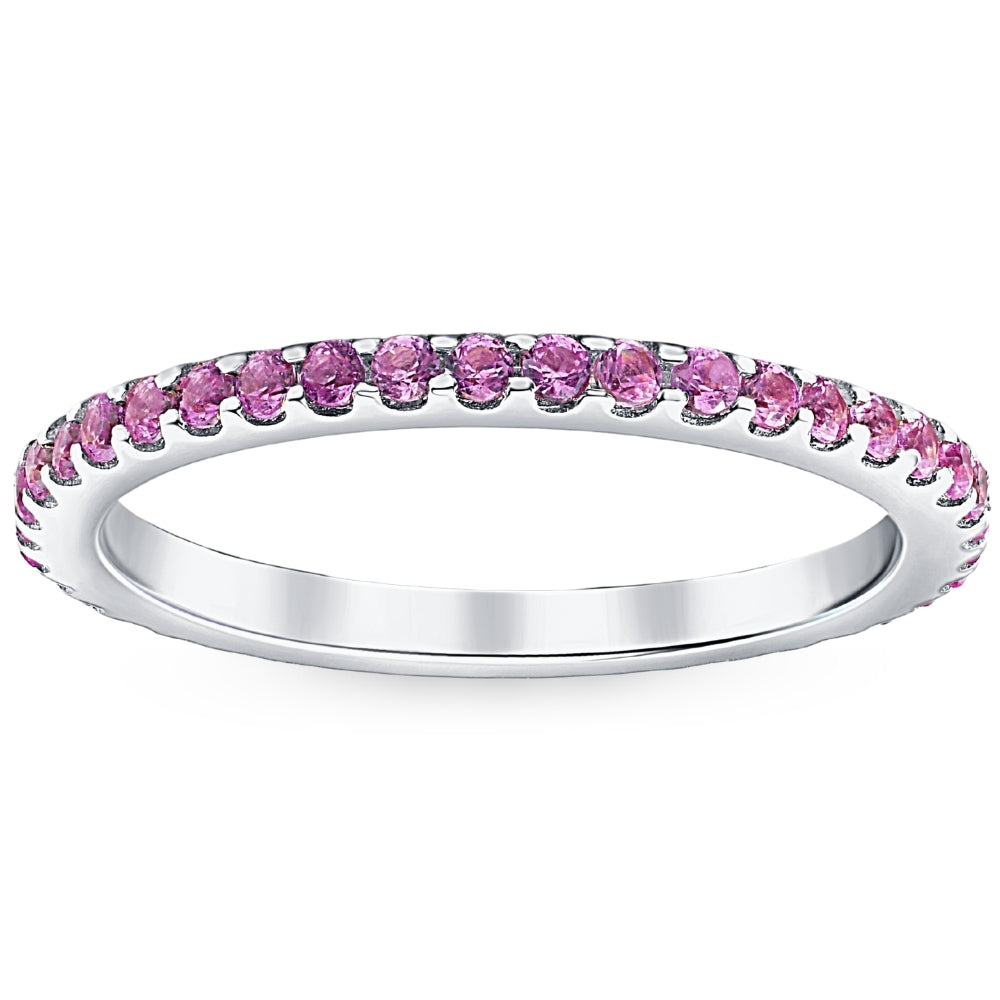 3/4 ct Pink Sapphire Stackable Ring Wedding Band 10k White Gold