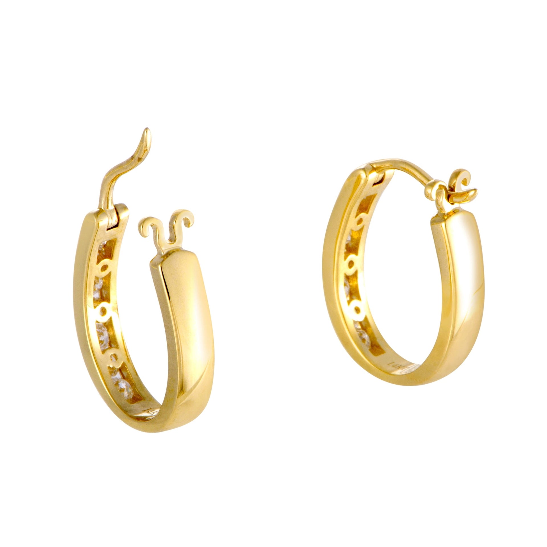 14K Yellow Gold 0.50 ct Small Diamond Hoop Earrings