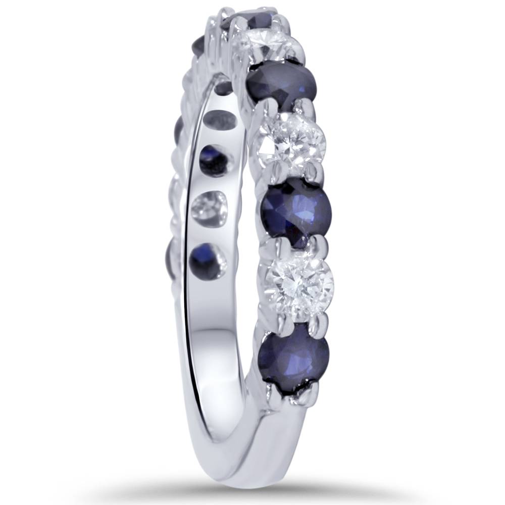 2 CT Diamond & Blue Sapphire Wedding Ring 14K White Gold