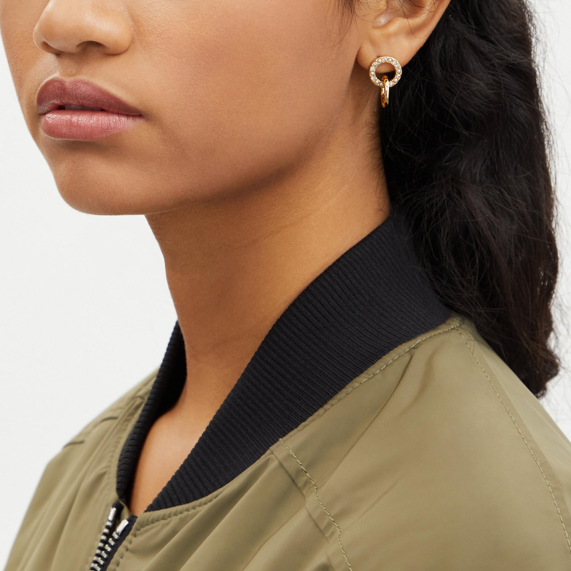 Coach Interlocking Open Circle Pearl Huggie Earrings