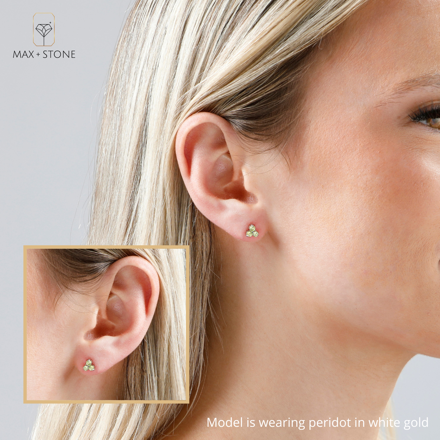 14k White or Yellow Gold Small Gemstone Trio Round Stud Earrings with Push Backs