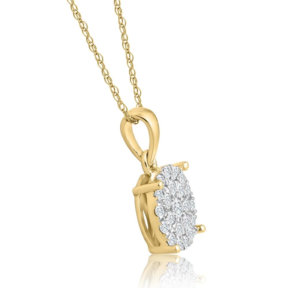 3/8ct TW Diamond Halo 9mm Round Pendant Yellow Gold Women's Necklace 18'