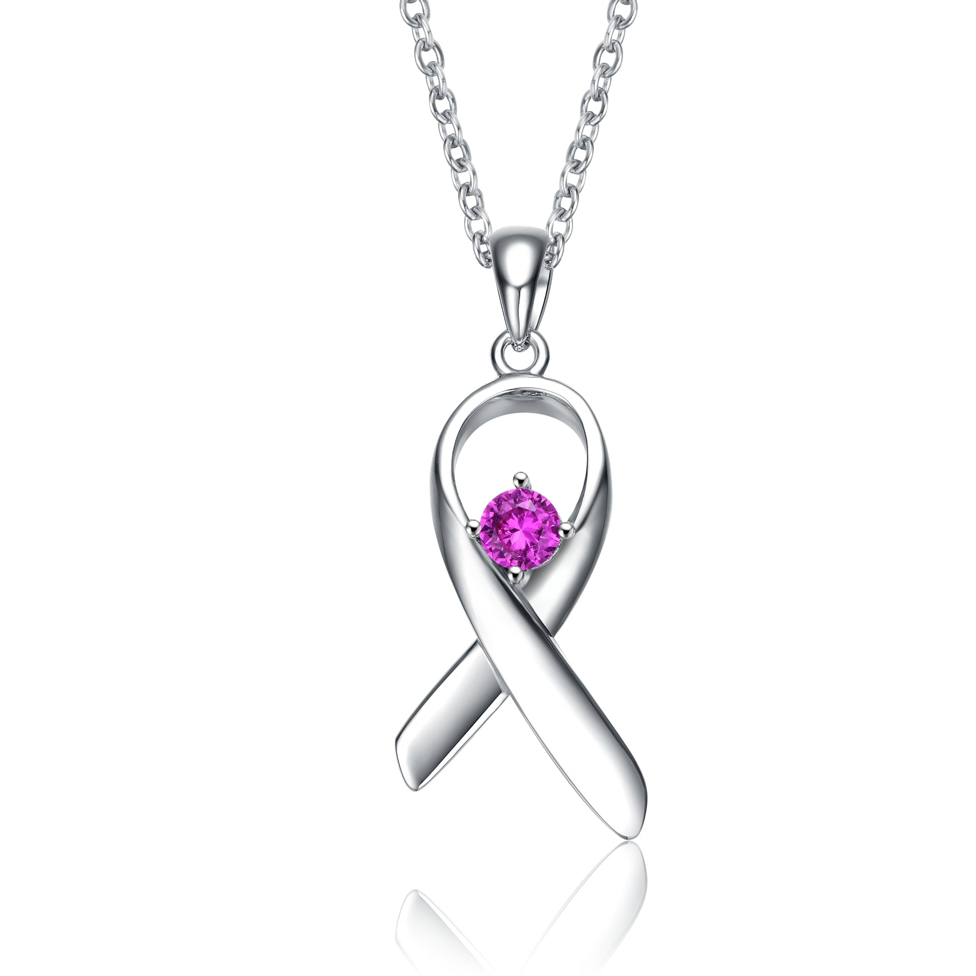 Sterling Silver Pink Cubic Zirconia Loop Necklace
