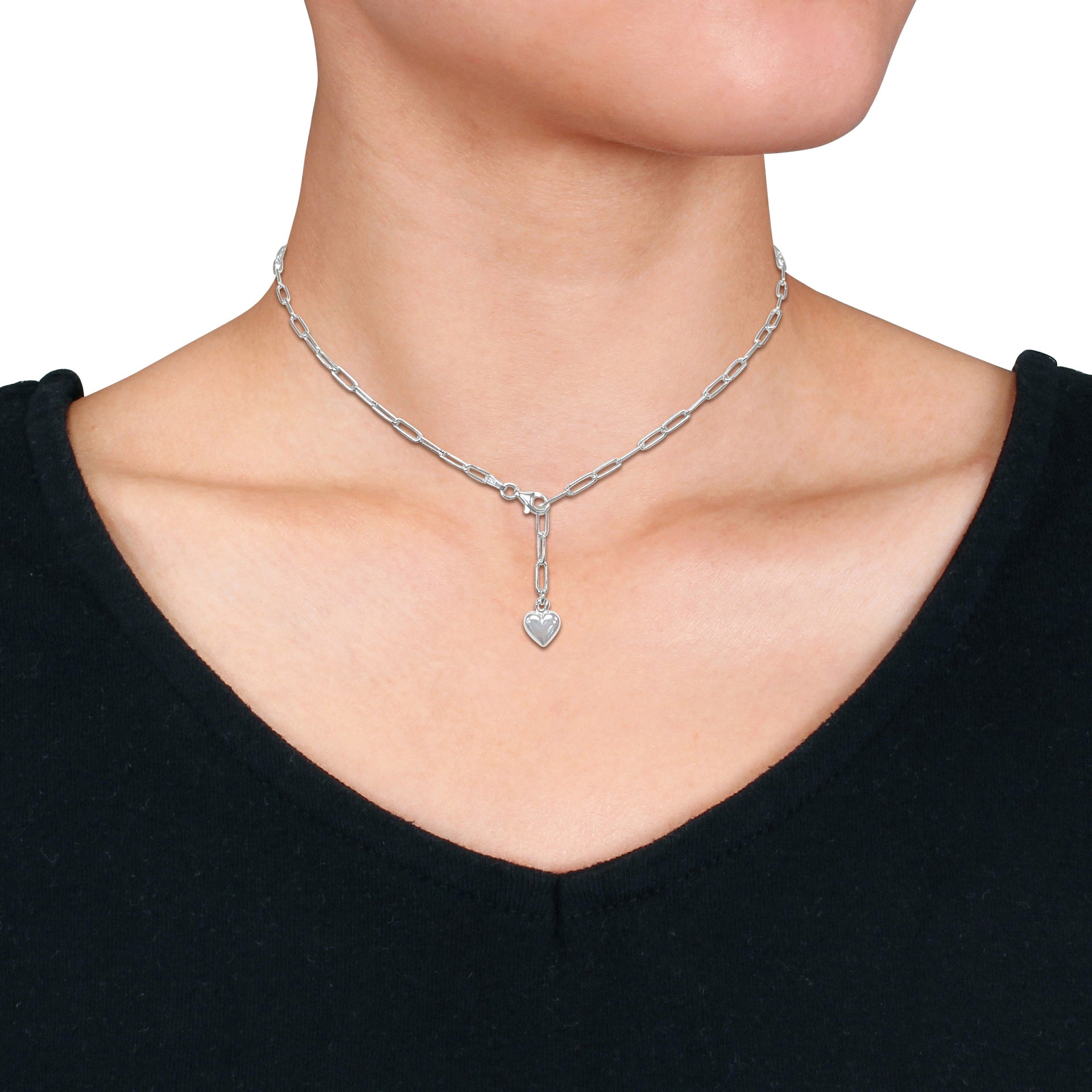 Mimi & Max 3mm Heart Charm Lariat Oval Link Necklace in Sterling Silver - 16 in