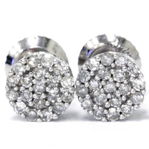 1/8ct Diamond Micro Pave Halo Earrings Studs 10K White Gold W/ Screw Backs 4mm