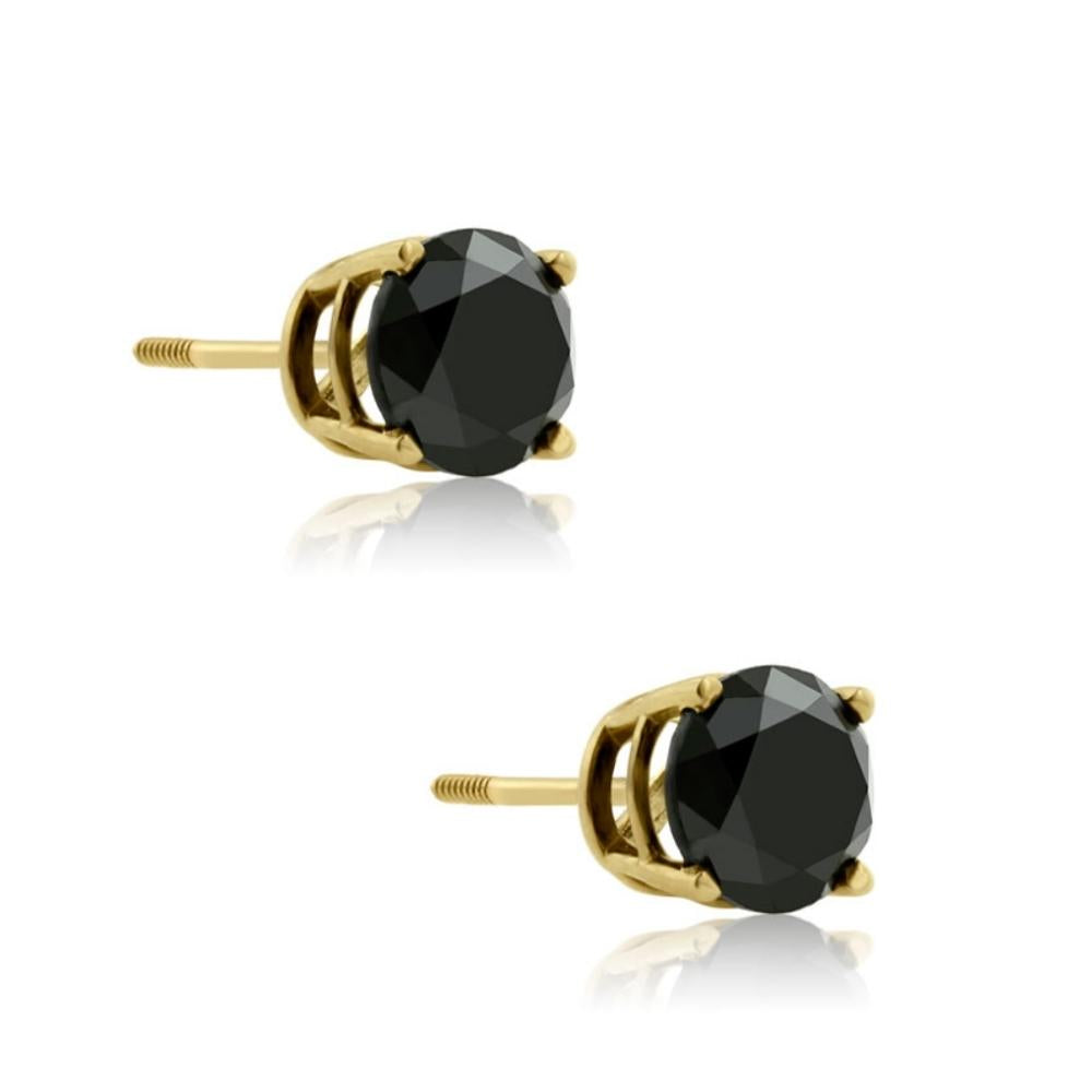 1 1/2 ct Black Diamond Screw Back Studs 14k Yellow Gold Women's Earrings