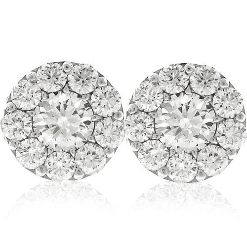 3ct Halo Diamond Studs 14K White Gold