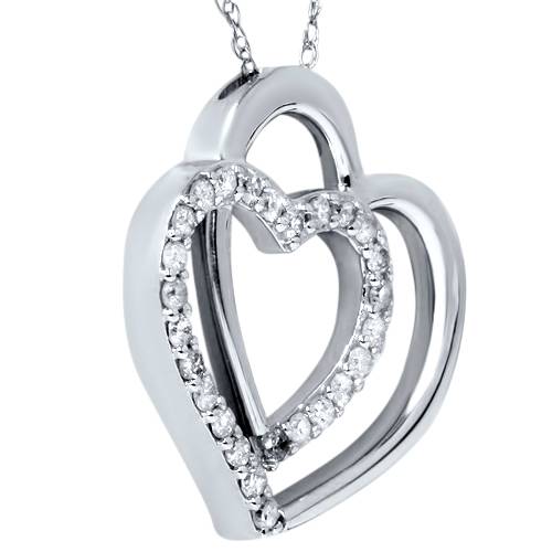 1/4ct Diamond Heart Shape Pendant 10K White Gold 3/4' Tall