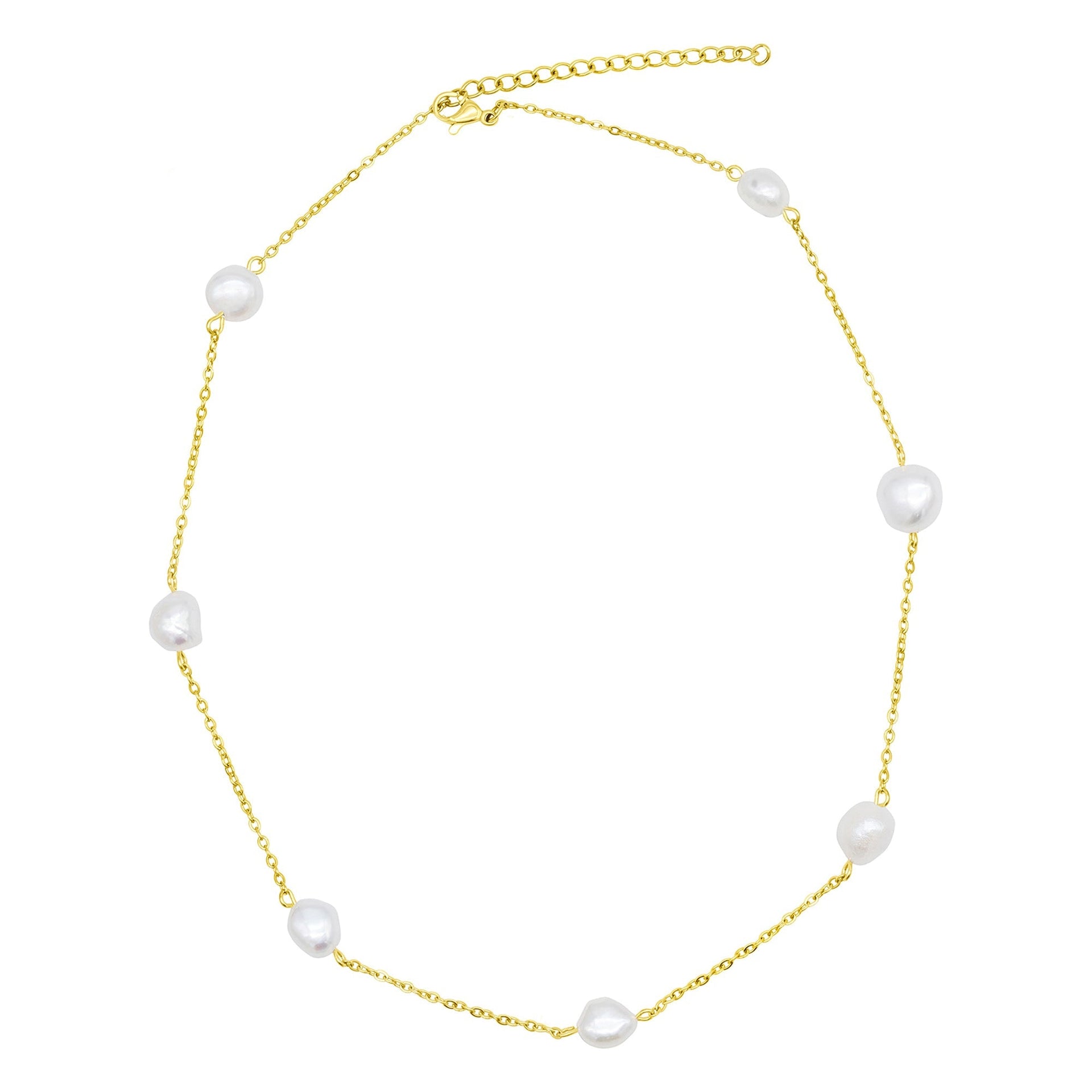 Tarnish Resistant 14K Gold Plated Adjustable Station Freshwater Pearl Necklace