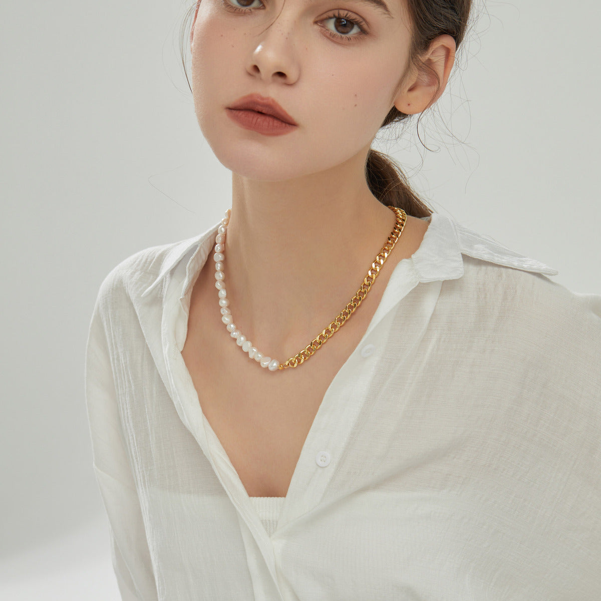 Lauren Pearl Cuban Chain Necklace