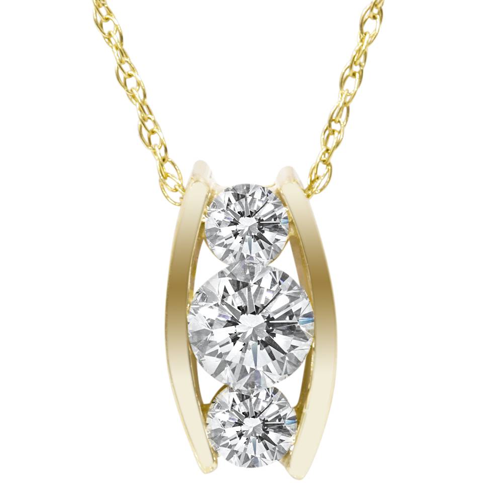 1/2 CT Three Stone 3 Diamond Pendant 14K Yellow Gold