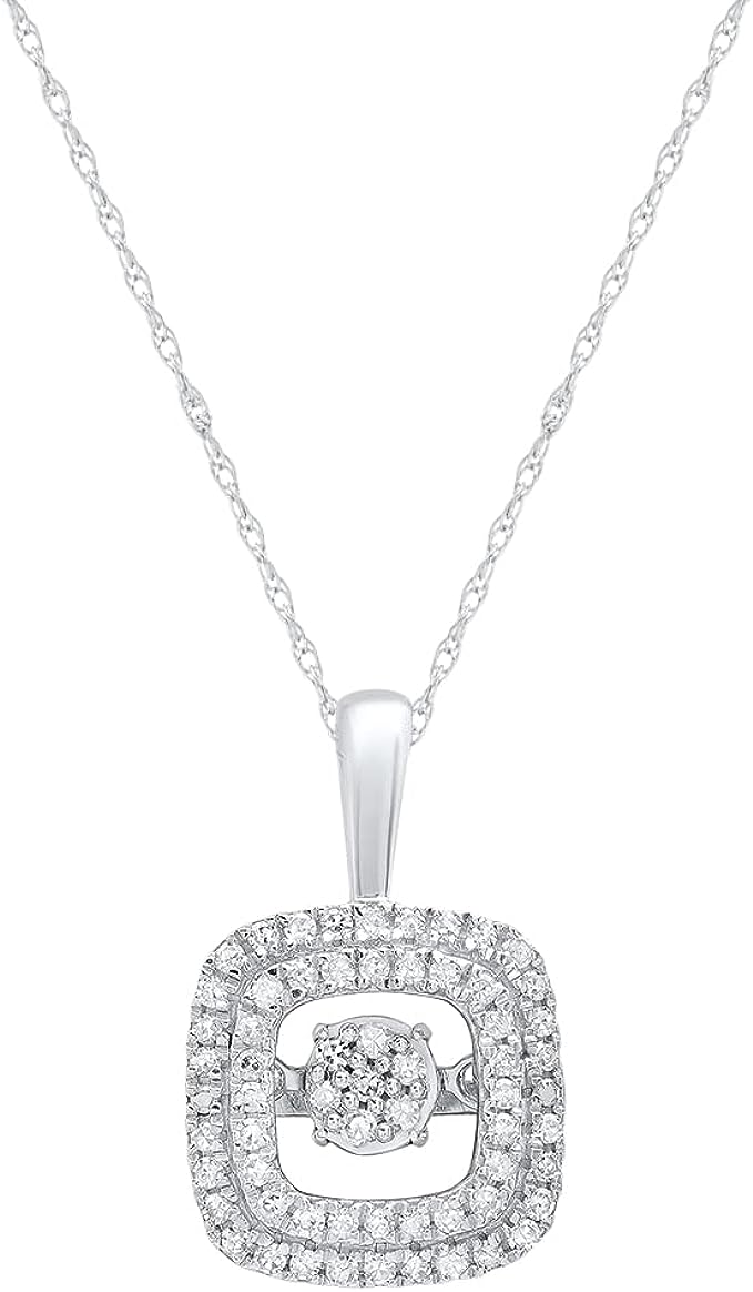 Dancing Diamond Beloved Brilliance Pendant Necklace in 925 Sterling Silver (1/5 ct) with 18 Inch Chain